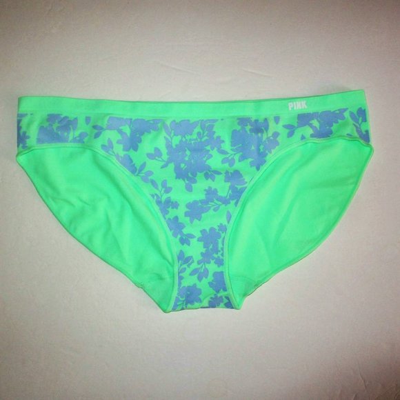 Victoria's Secret PINK Seamless Bikini Panty Size L Light Neon Green Gray floral - Picture 2 of 5
